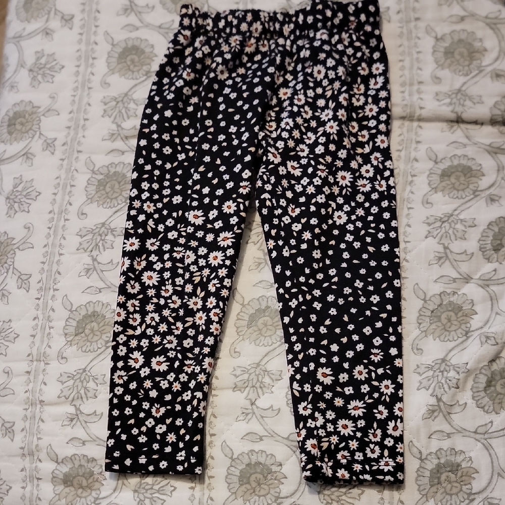 Floral Print Black Pants